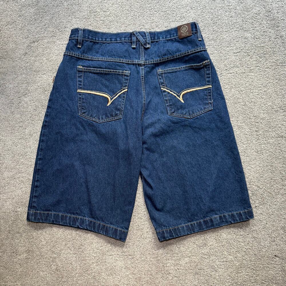Y2K Noiz Embroidered Baggy Denim Jean Shorts Men's Skater Wide Leg sz 38